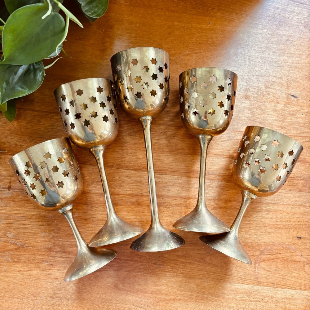 Celestial vintage brass votive candle holders